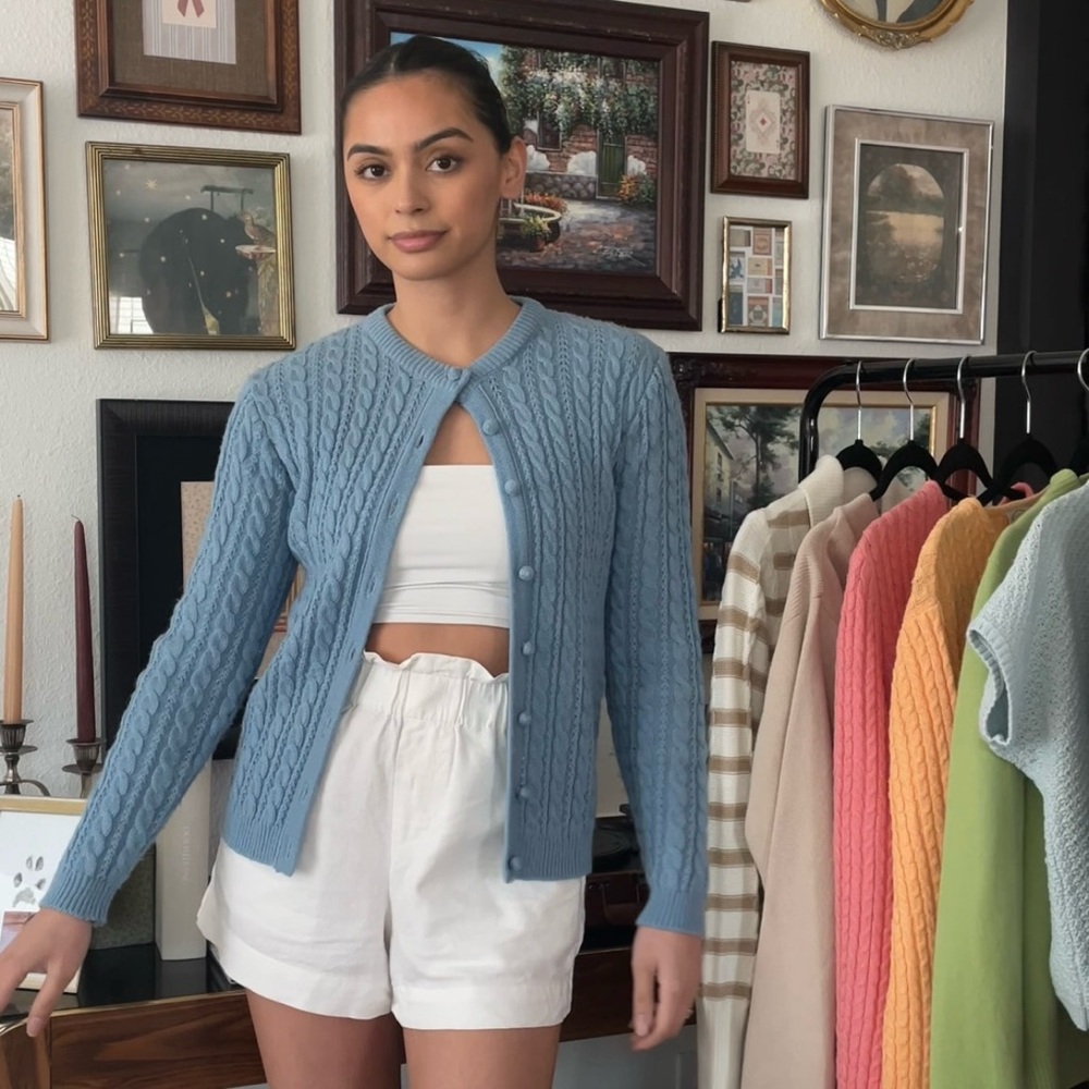 Vintage Light Blue Knitted Cardigan Sweater